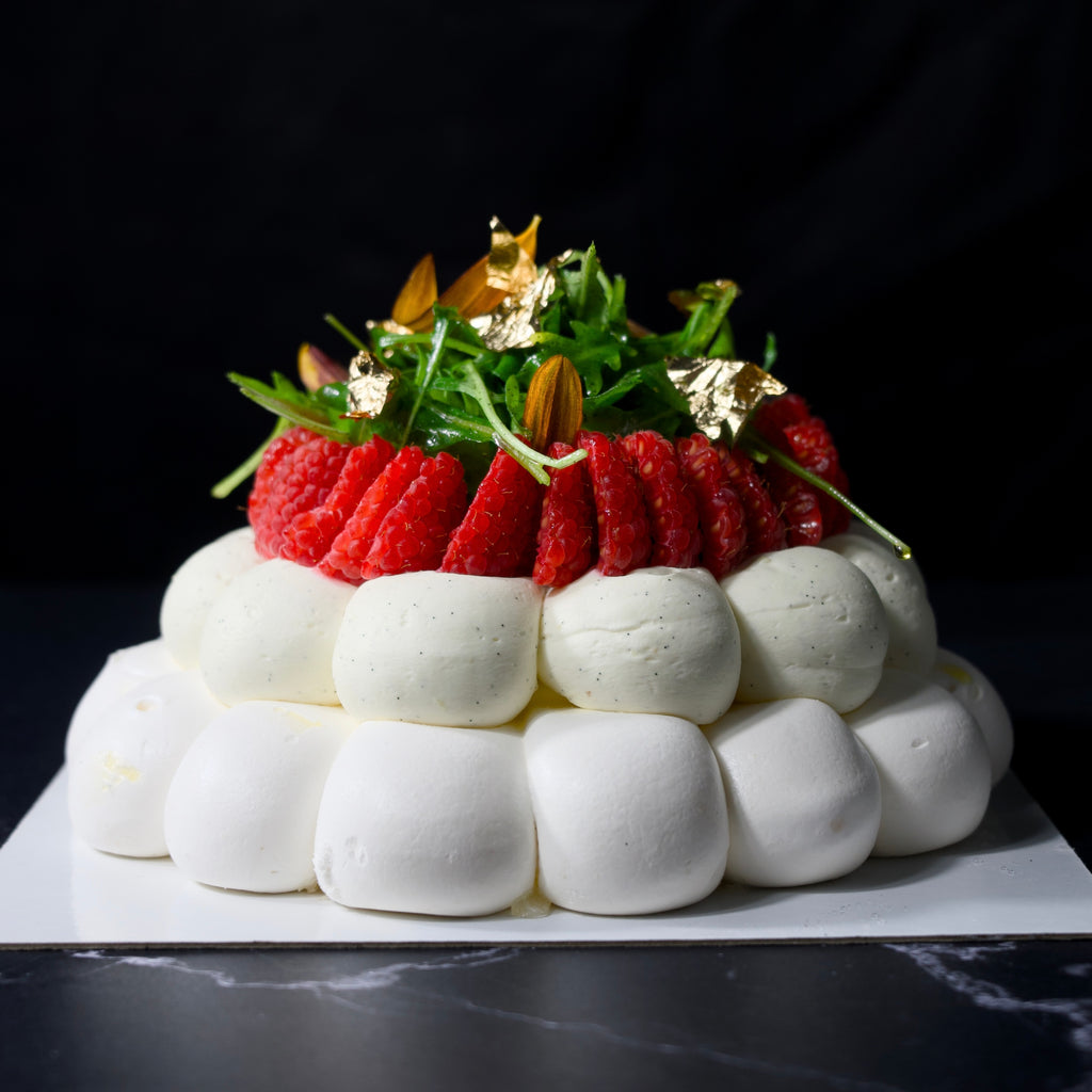 La pavlova framboise, roquette & menthe